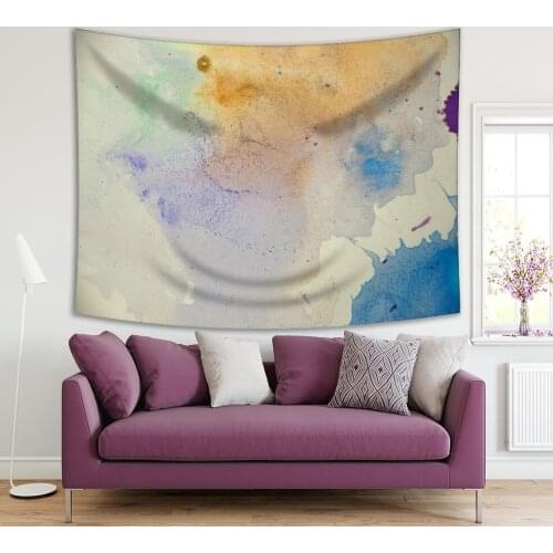 Tapestry Sea and Land View from the Sky Landscape Nature Theme Watercolor Artwork Printed Blue Beige