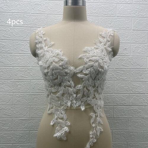 2 PCS 4 COLOR Heavy Beads Embroidered Lace Applique Sewing Flower Collar Patch For Wedding Party Gown DIY Craft