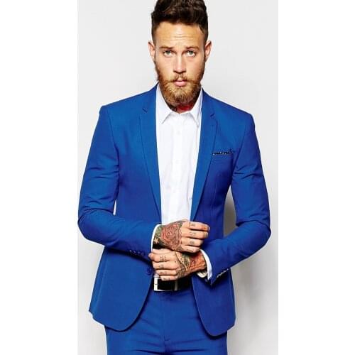 JELTONEWIN 2021 Classic Royal Blue Men Suits 2 Pieces Slim Fit Wedding Groom Tuxedos Gentlemen Costume Best Man Blazer+Pants