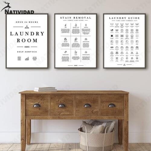 Canvas Painting Laundry Room Signboard Wall Hanging Art Print Laundry Symbol Picture Laundry Maintenance Guide Poster Mural Deco