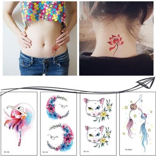 3pcs Cute Cartoon Cat Rose Flower Colorful Waterproof Temporary Fake Tatto Stickers Tattoos Water Transfer For Kid Adults