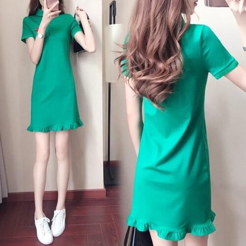 Korean Mini Body Repair Dress For Women 2020 New Summer Short Sleeve Sweet Embroidered POLO Collar Ruffle Dress Ladies Dresses