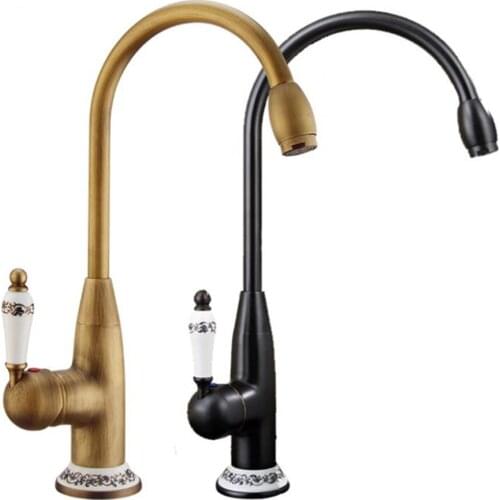 Retro Antique Brass Faucet Rotating Single Ceramic Handle Single Hole Hot And Cold Water Mixer Wiredrawing Tap Deck Mount