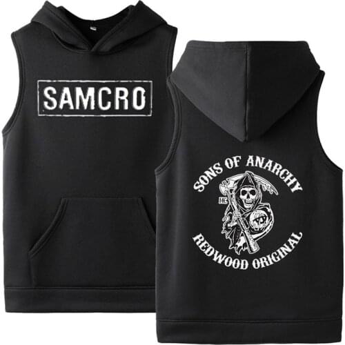 Summer Mens Sons Of Anarchy Casual Hoodies Cotton SOA Vest Male Print College Man SAMCRO Solid Sleeveless Sweatshirts Tops N