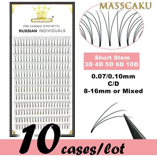 MAS 10 Trays Premade Wide fans 3d/4d/5d/6d/10d Short Stem Russian Volume Eyelash Extensions Natural Pre Made Lash Extension