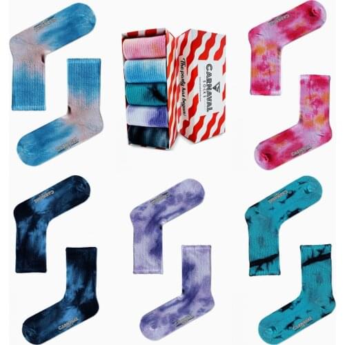 Socks 5 Pieces Set Batik Colored Design Unisex Women And Men Sweatproof Washable Flexible Discount Summer Spring Autumn Fashion