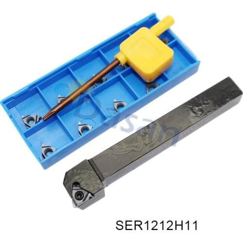 10pcs 11ER A60 or AG60 Carbide Inserts and 1pc SER1212H11 Holder CNC Lathe Machine Threading Turning Tool Set