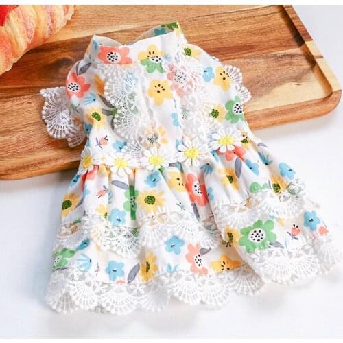 New Floral Lace Dog Princess Dresses for Small Dogs Summer Sweet Puppy Cat Skirt Yorkie Shih Tzu Hawaiian Dress New Pet Clothes