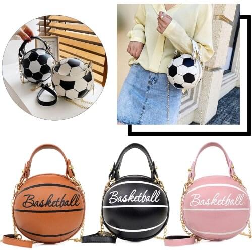 New Fashion Chic Women Ball Handbag Round Basketball Football Party Dress Faux Leather Crossbody Girls Coin Purse Shoulder Bag