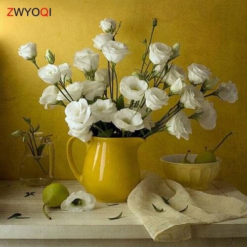 New Arrival Sale White Rose Flowers 5D DIY Diamond Painting Cross Stitch Mosaic Diamond Embroidery Rhinestone Room Decor Gift