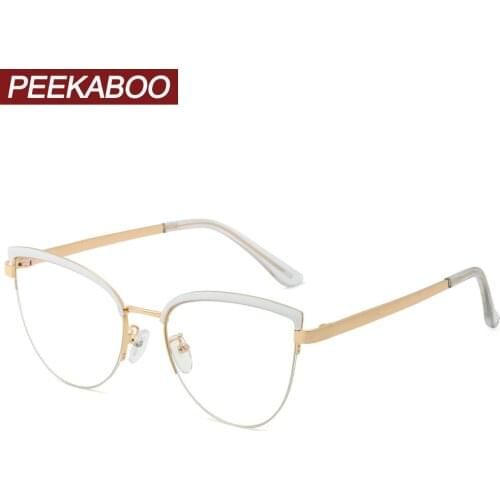 Peekaboo half cat eye glasses frame women semi-rimless clear lens blue light blocking glasses optical ladies metal decoration
