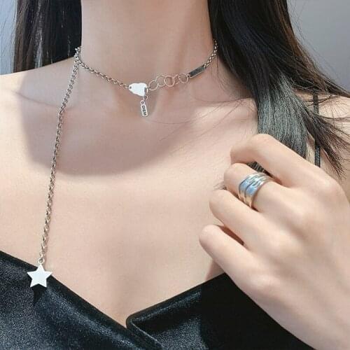 S925 Sterling Silverstar Necklace Female Vintage Kpop Luxury Design Unique Chain Temperament Fine Jewelry Party Girl Friend Gift