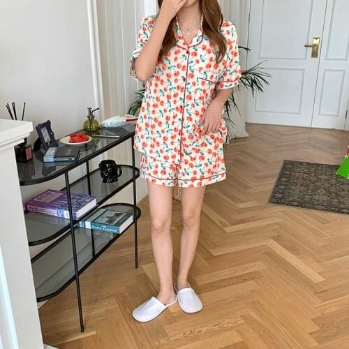 Vintage loose cotton gauze homewear loose women pajama set summer sleepwear short sleeve tops shorts girls nightwear suit Y883