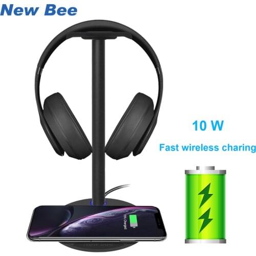 New Bee Original Fast Wireless Charging Headphone Stand 5W/7.5W/10W Fast Charging Speed Headset Holder with LED For All Qi Phone