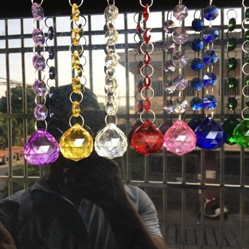 Handmade 7Pc Rainbow Glass Crystal Ball Suncatcher Chain Prism Chandelier Pendant Hanging Ornament Decor