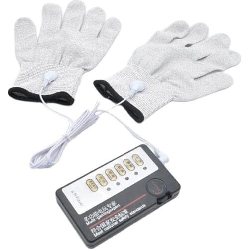 Adult Sex Electro Shock Gloves Electrical Therapy Conductive Massage Game Toy for Couples