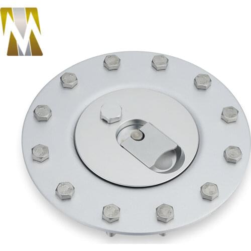 Silver Aluminum Billet Fuel Cell Fuel Surge Tank Cap Flush Mount 12 Bolts Mirror Polished Opening Black Cap Open 57mm