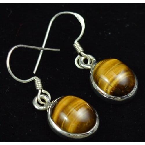 Lovegem Genuine Tiger Eye Earrings 925 Sterling Silver, 30.3 mm, AE2436