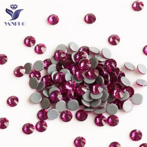 YANRUO 2058HF SS4-SS30 Fuchsia Hot Fix Rhinestones Glass Rhinestone Iron On Flatback Crystal Stones For Dress Craft