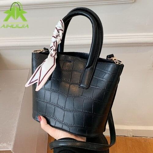 Stone Pattern PU Leather Messenger Bag For Women Fashion Ribbon Shoulder Bag New Female Luxury High Capacity Handbags And Purses