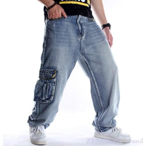 Hip Hop Multi-pocket Loose big size Long Pants New Style Plus Size Mens Jeans mens street wear baggy jeans straight leg jeans