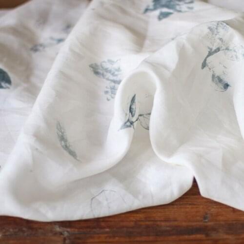 High quality ramie fabric Grey printing with ink printing tissu Designer custom skirt dress material