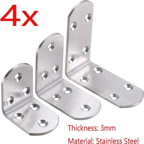 4 Pieces Angle Corner Brackets Thicker Stainless Steel Fasteners Protector Corner Stand Supporting Connecting Furniture Hardware