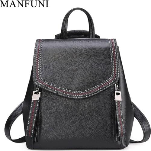 Large Capacity Women Backpack 100% Real Cowhide Leather Lady Travel Bag Daily Casual Knapsack Girls Schoolbag Black Notebook