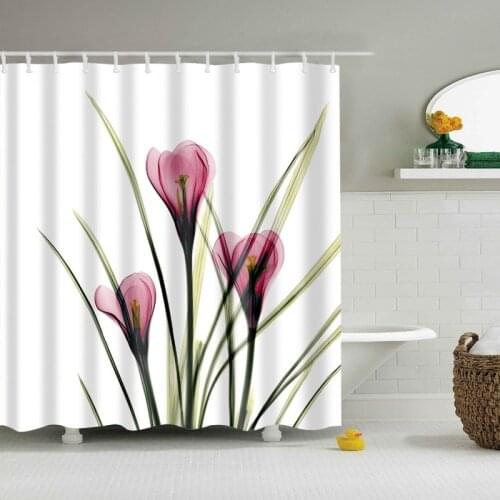 Shower Curtain Floral Flower Waterproof Bathroom Curtain Polyester Bath Curtain for Bathroom with Hooks