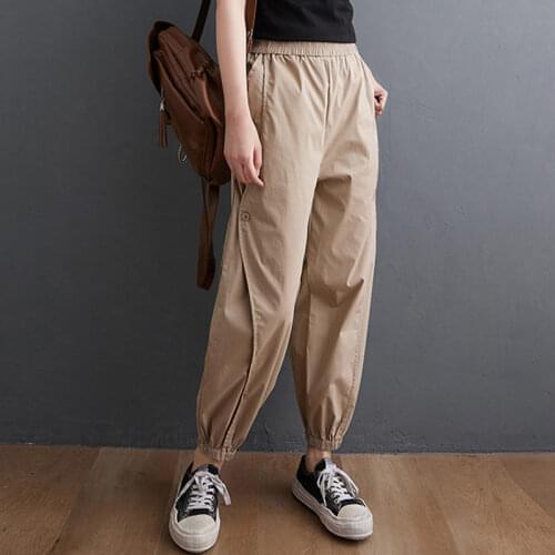 2021 Spring Summer New Solid Stitching Harem Pant Plus Size Womens Elastic Waist Casual Nine Point Pants Female Trousers aq587