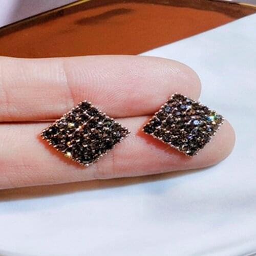 Exquisite Cubic Zirconia Sqaure Geometric Stud Earrings for Women Full Iced Out Crystal Rhinestone Earrings Jewelry