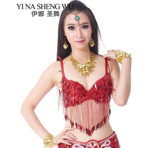 1Pc Stage Performance Dance Wear Oriental Dance Sequined Beaded Bra Top Belly Dance Bra Top Beaded Fringe Sequins Bra 8 Colors