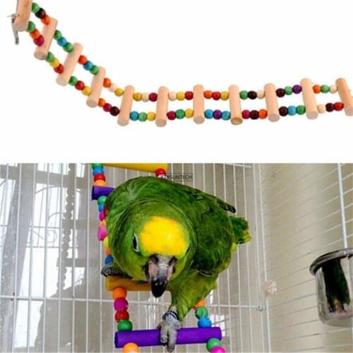 100pcs Wood Parrot Drawbridge Bird Ladder Climb Cableway Hamster Toys Birdcage Bridge Pet Training with 4 Hooks