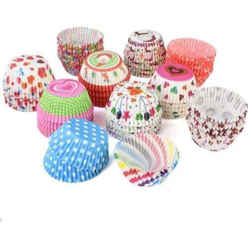 100pcs Colorful Cake Cup Paper Cupcake Baking Cake Muffin Cookies Tray Baking Pan Kitchen Accessories Cake Mold Wedding Supplies