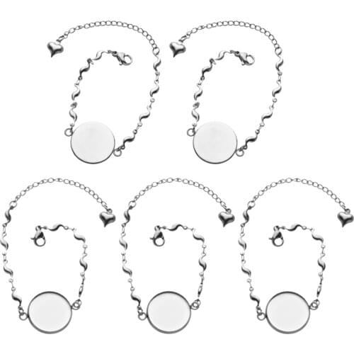 5Pieces Bezel Bracelet Blanks Silver Cabochon Disc Base for Jewelry Making Craft