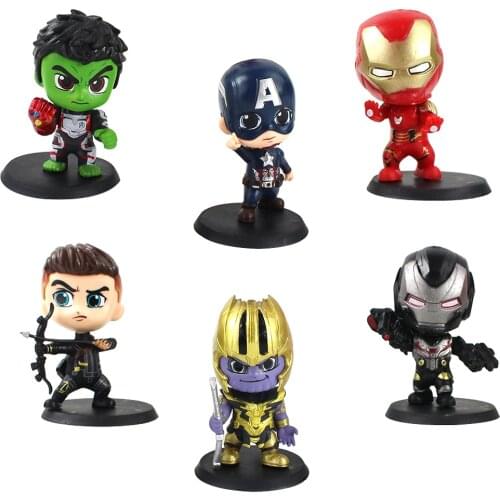 6pcs/set 8-9.5cm Avengers Endgame Iron Man Thanos Hulk Captain America War Machine Hawkeye Q Version PVC Figures Decoration Toys