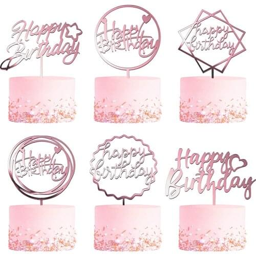 6pcs/set Happy Birthday Acrylic Cake Toppers Rose Gold Birhday Cake Topper for Kids Birthday Party Cake Decorations Baby Shower