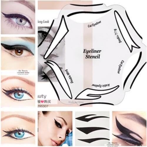 6 Style in 1 Makeup Cat Fish Tail Double Wing Eyeliner Stencil Kit Model for Eyebrows Template Fard a Paupiere Card