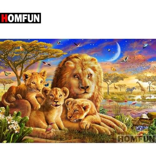 HOMFUN Full Square/Round Drill 5D DIY Diamond Painting "Animal lion" Embroidery Cross Stitch 5D Home Decor Gift A07048