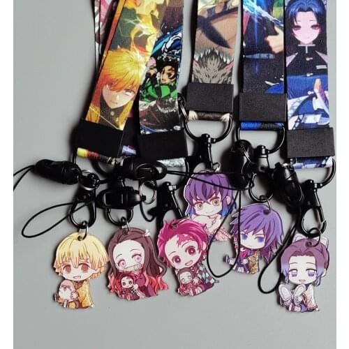 Anime Demon Slayer Cosplay Tanjiro Inosuke Giyu Kanao Zenitsu Detachable Card Cover Phone Key Lanyard For Gifts Collection