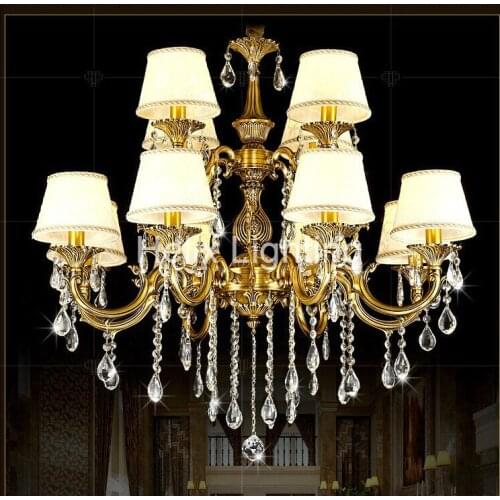 Free Shipping Modern 100-240V Romantic Brass chandelier Copper Chandelier Pendant K9 Golden Crystal Penadnt Lamp 100% Guaranteed