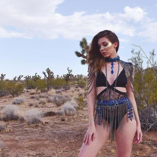 Boho Rhinestone Body Jewelry Blue Acrylic Tassel Bikini Set Sexy Summer Body Jewelry for Women and Girls