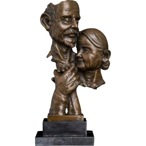 Old Man and Woman Bust Love Sculpture Couple Statue Art Bronze Golden Wedding Anniversary Gift Living Room Decoration