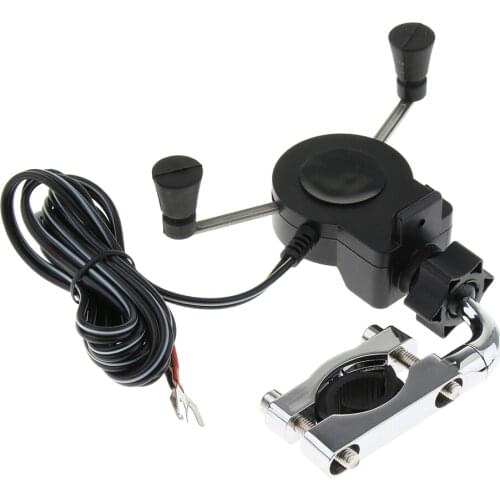 Motorcycle Phone & GPS Mount Holder with USB Charger For 4.7-6