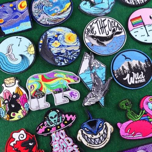 Wilderness/Alien Patches Embroidery Patch Iron On Patches On Clothes Stickers Badge Patch For Clothing Applique Stripes Jacket