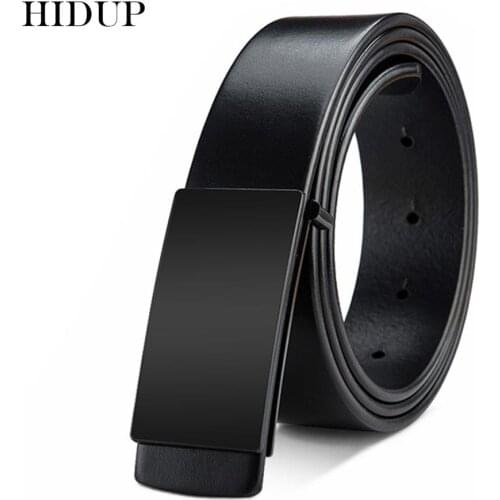 HIDUP Design Black Blank Slide Buckle Metal Style Belts for Men Top Quality Cow Genuine Leather Strap Belt 3.3cm Width NWJ805