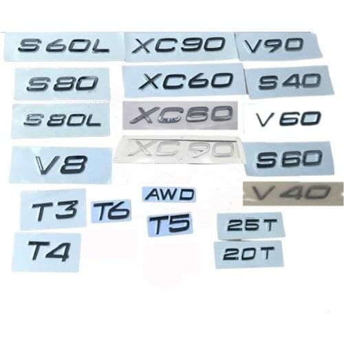For Volvo T3 T4 T5 T6 V40 V60 V8 S40 S90 V90 S60L S80L XC60 XC90 C30 20T AWD Chrome Silver Emblem Logo Badge sticker