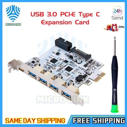 Add On Card USB 3.0 PCI-E Type C Expansion Card PCI Express PCI-E to USB 3.0 Controller 5Port + 1Port USB 3.1 PCI-E Card Adapter