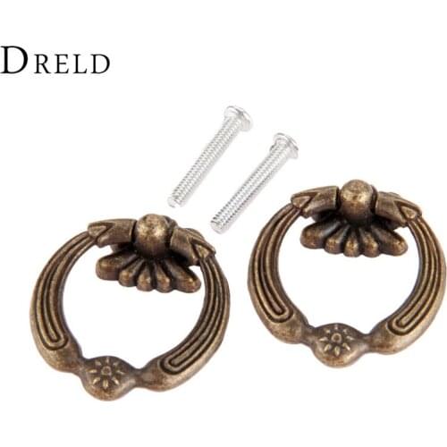 DRELD 2pcs 42*36mm Furniture Knobs Antique Bronze Kitchen Drawer Cabinet Cupboard Door Pull Handles for Jewelry Wooden Box Alloy