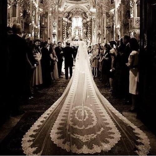 Hot Luxury 5M Wedding Veils Appliques Lace Edge White Ivory One Layer With Comb Attached Custom-Made Long Bridal Veil New